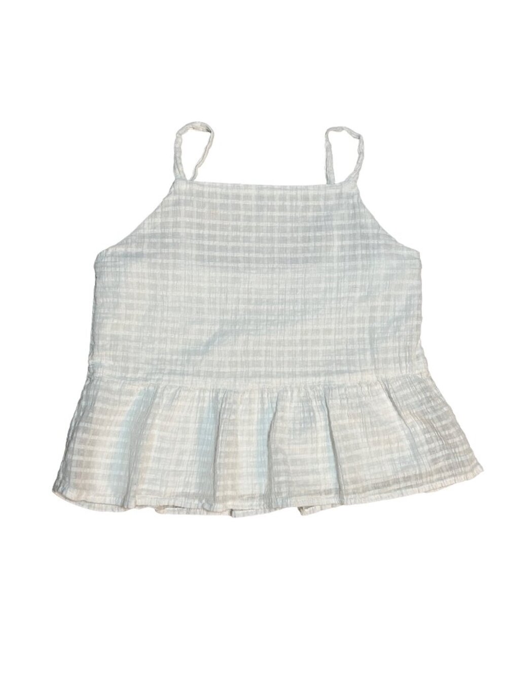 Art class white lined tank top, peplum hem girls size medium, 7–8 1318